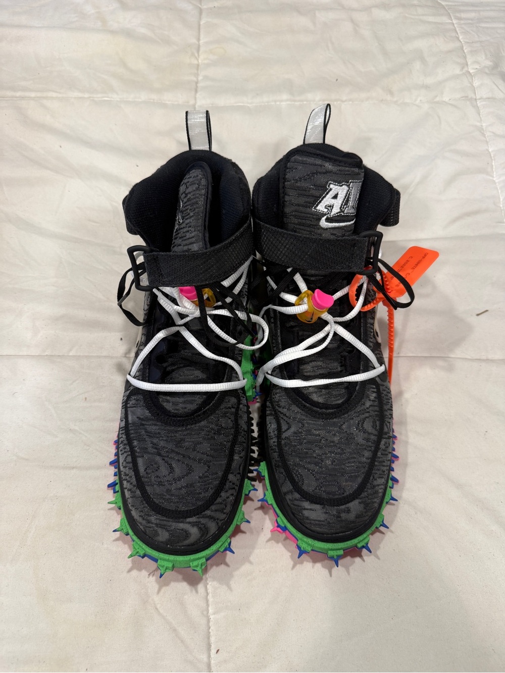 Off-White Nike Black High-Top Sneakers with Multicolor Spiked Sole
